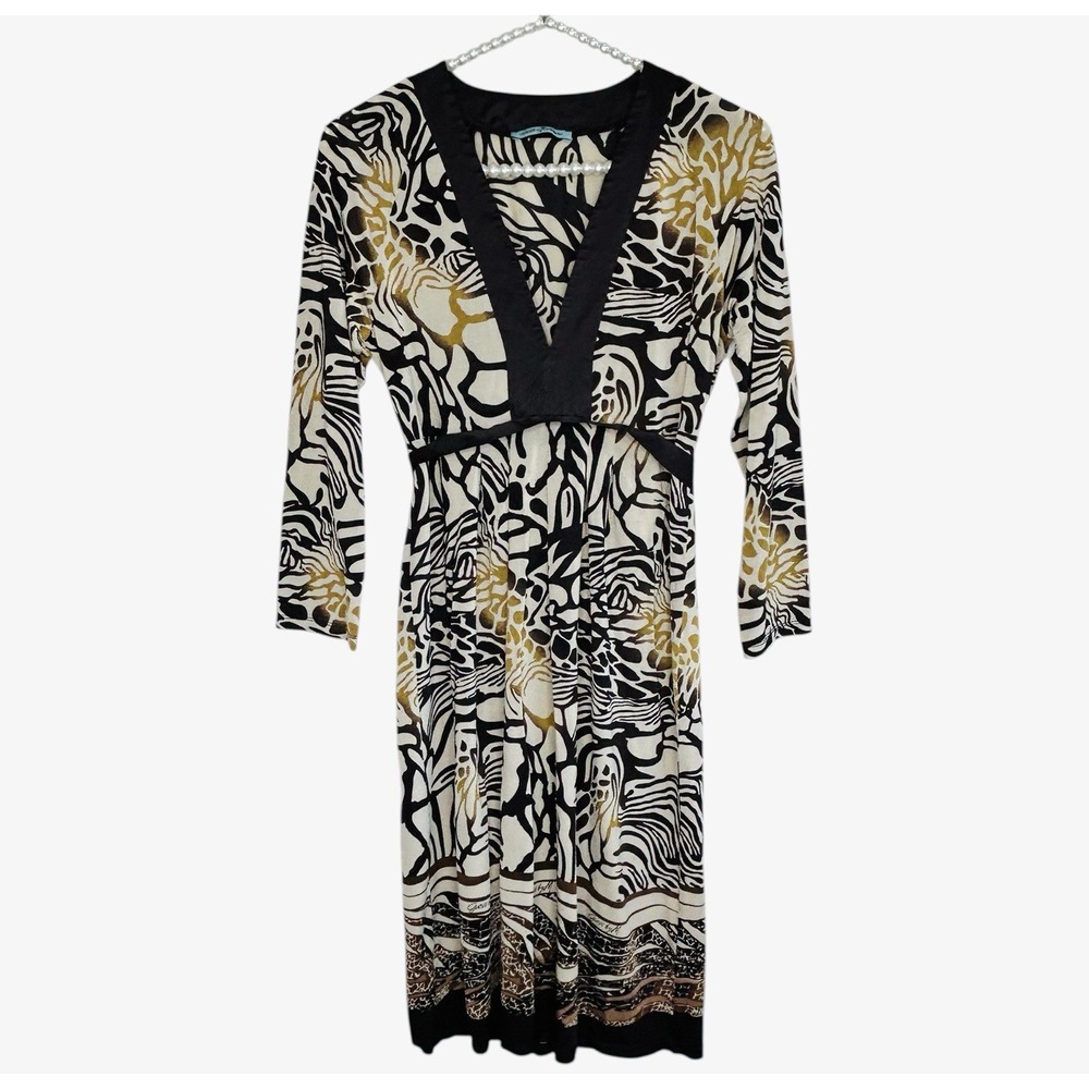 Guess Marciano Babydoll Y2k Dress Sz 42 US‎ 6 V Neck Mini Animal Print Stretchy